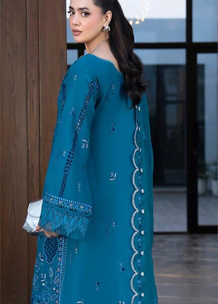 Aylin Unstitched Embroidered Luxury Lawn 3 Piece Suit AYL26UL D8 Teal Lotus - Summer Collection