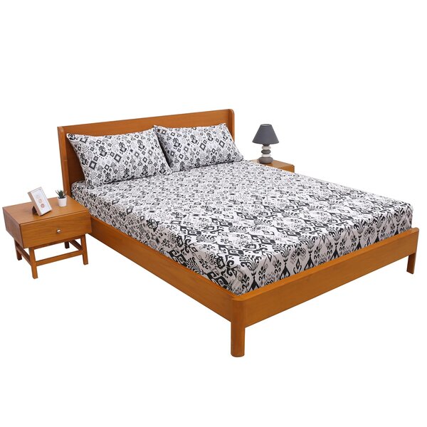 Silver Lining Double Bed Sheet – 96x102 Inches | Soft Printed Cotton Bedsheet
