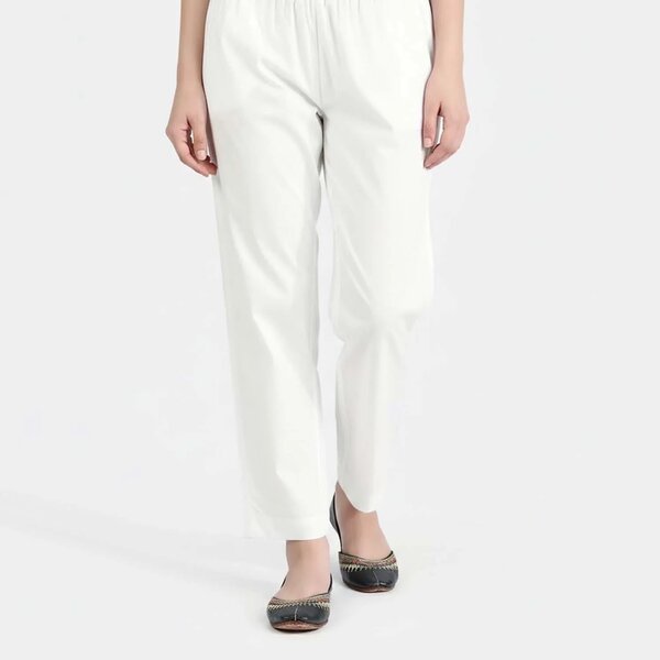 Girls Cotton Casual Basic Pants - White