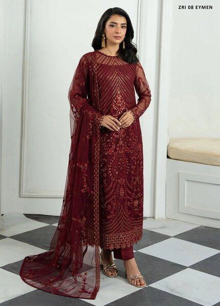 Inara by Zarif Embroidered Net Suits Unstitched 3 Piece ZR25UF ZRI-08 Eymen - Formals Collection