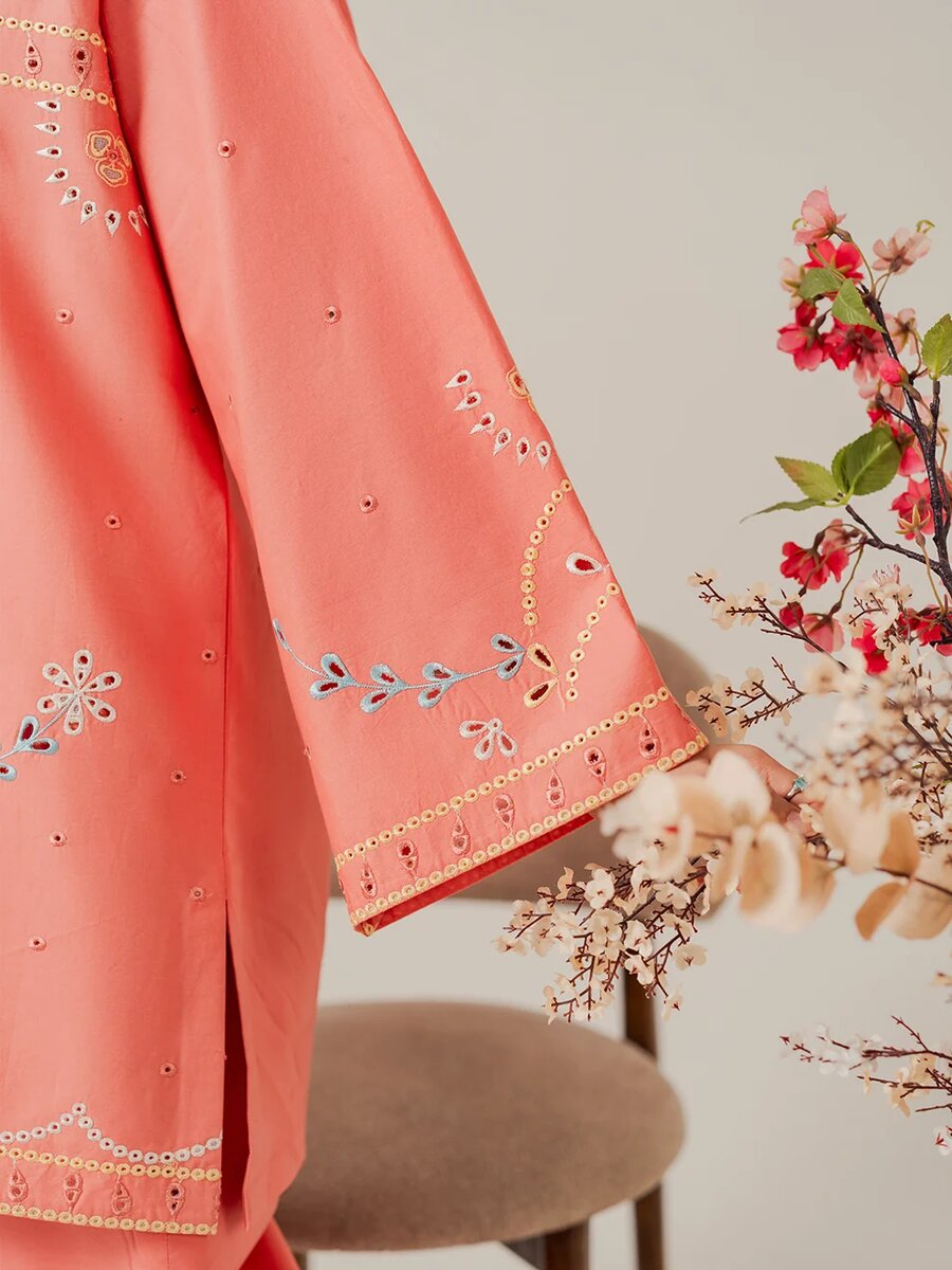 Coral- 2Pcs Embroidered Coord Set