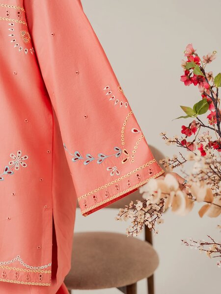 Coral- 2Pcs Embroidered Coord Set