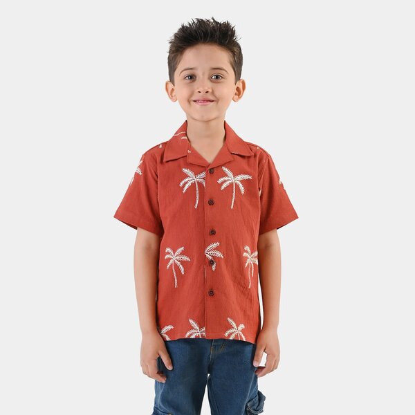 Boys Cotton Jacquard Shirt - Rust