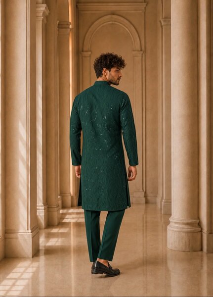 TGM Mens RTW Chikankari Chikankari Kurta Pajama Suit Royan Green Festive Collection