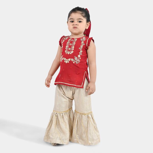 Infant Girls Jacquard 2-Piece Suit (Khumaar) - Red