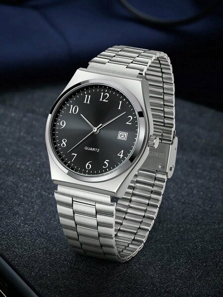 Shein - 1pc LUCKYFOX Minimalist Retro Steel Band Small Square Calendar Watch
