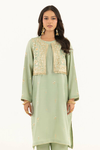 Viscose Raw Silk Embroidered Shirt And Trouser With Waistcoat