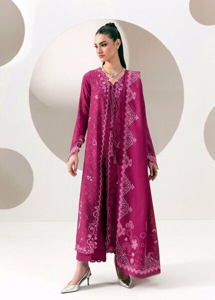 Q prints by Qalamkar Unstitched Embroidered Slub Linen 3 Piece Suit QLK26ULQ Kaira QPW-01B - Winter Collection