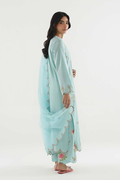 Stitched Embroidered Slub Lawn Suit