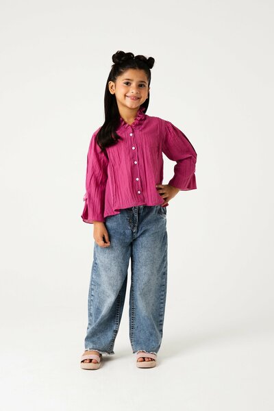 Solid Pink Frilly Cotton Top