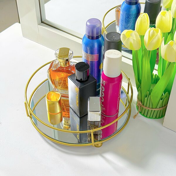 Home.co - Glassy Golden Vanity Display With Mirror (Random Color)