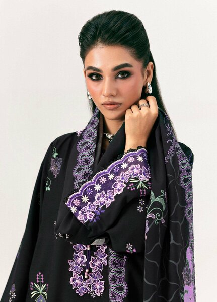 Q prints by Qalamkar Unstitched Embroidered Slub Linen 3 Piece Suit QLK26ULQ Sajal QPW-09B - Winter Collection