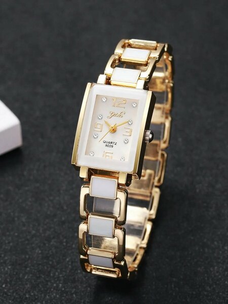 Shein - 1pc Classic & Fashion Square Dial Women's Quartz Wrist Watch - White