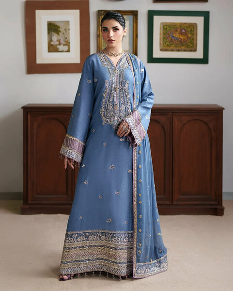 Mahenoor by Roheenaz Unstitched Embroidered Raw Silk 3 Piece Suit RN26UMR Sitara Bano RUNES260108 - Festive Collection
