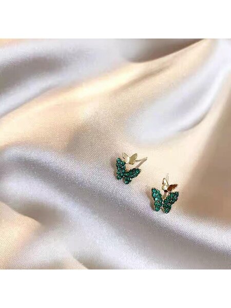 Shein - Vintage Butterfly Stud Earrings, Fresh Fashion, Minimalist Forest Style, Green Earring, Mini Cute Earring