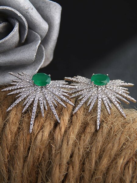 Shein - 1pair Green Cubic Zirconia Marquise Stud earrings for Women Party Wedding Dating Gift
