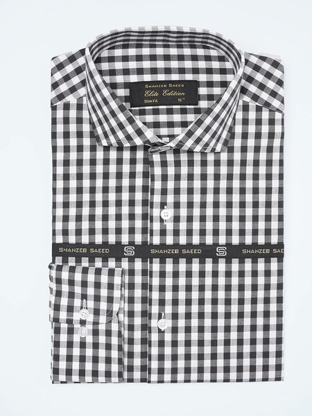 Black & White Self Checkered, Elite Edition, Cutaway Collar Men’s Formal Shirt (FS-2339)