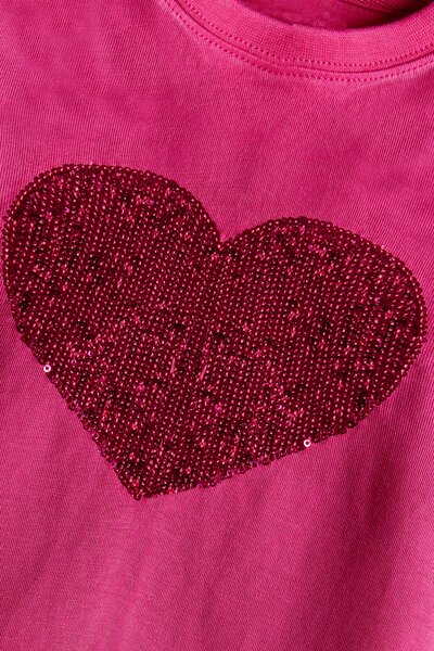 Girls Fuchsia Heart Sparkle Tee