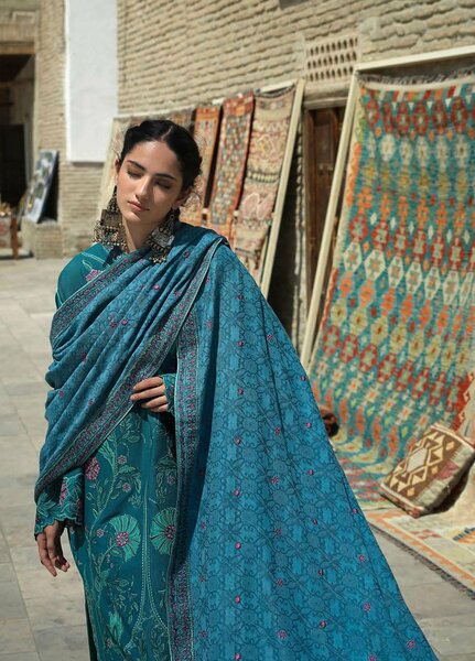 Beneath Bukhara by Mushq Unstitched Embroidered Corduroy 3 Piece Suit MU26UBBW Azure Courtyard HUNWI260109 - Winter Collection