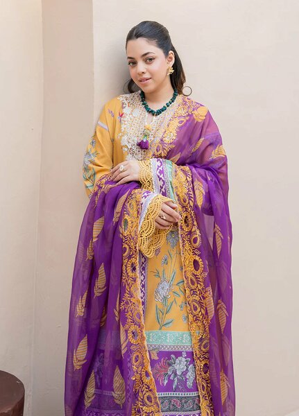 Summer in Bloom By Roheenaz Unstitched Printed Lawn 3 Piece Suit RN26USBL 35A Camellia Charm - Festive Collection