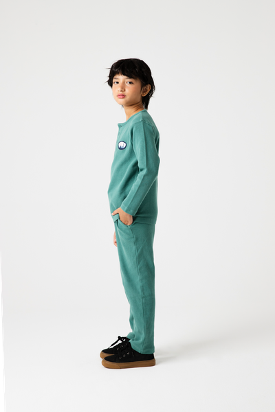 Boys Green Henley Waffle Co-ord Set