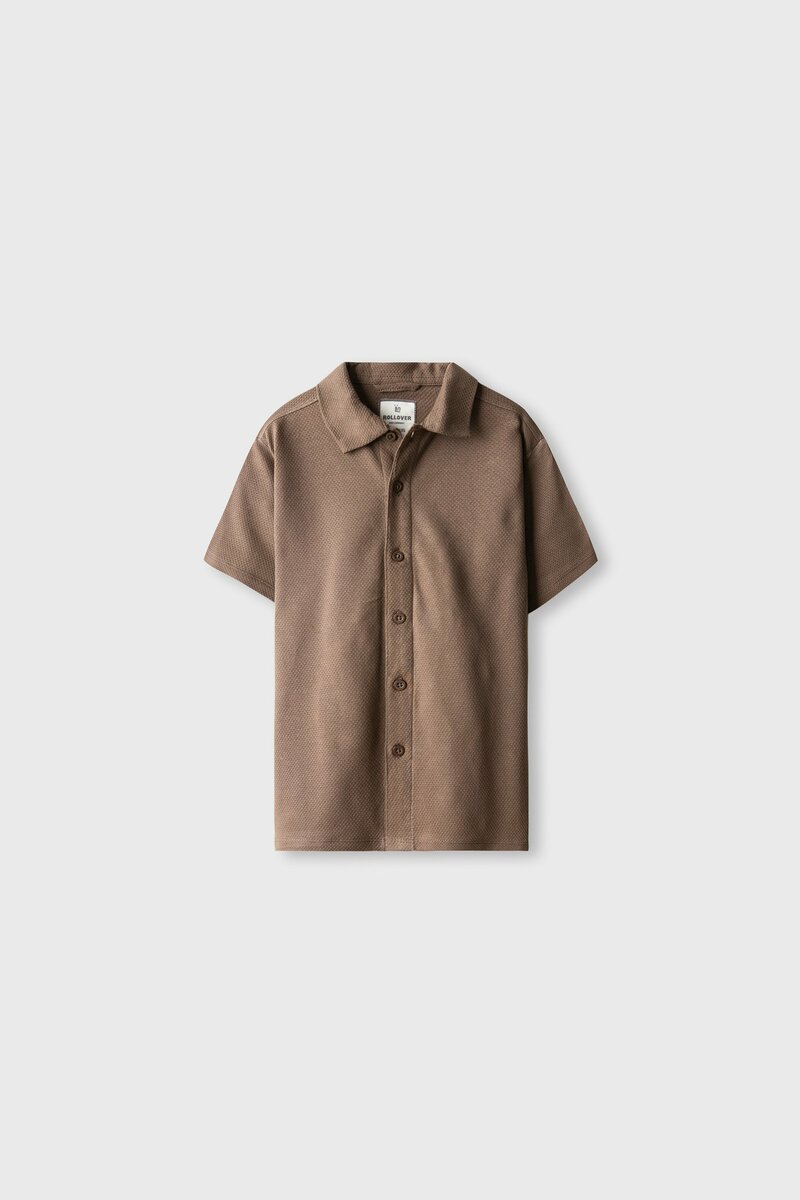 Boys Brown Popcorn Button Tee