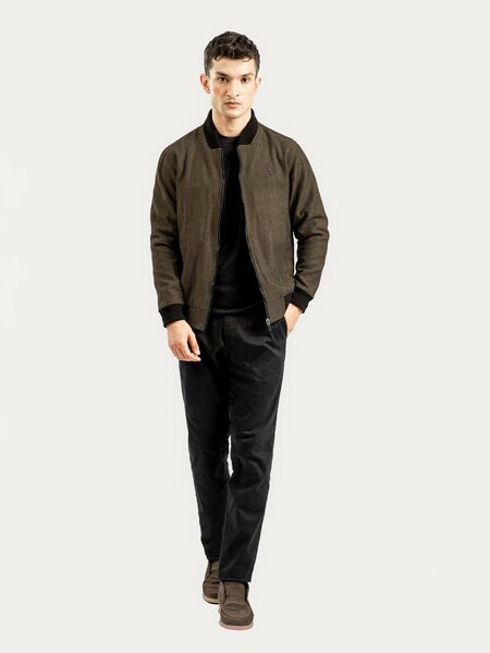 Brumano Mens RTW Solids Poly Jacket Camel Herringbone Bomber Jacket Winter Collection