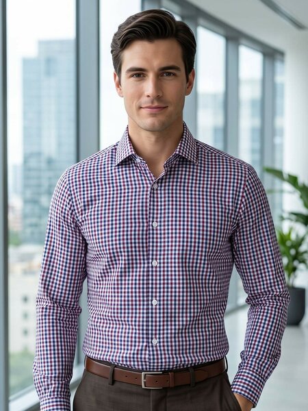 Red & Blue Checkered, Elite Edition, Cutaway Collar Men’s Formal Shirt (FS-2999)