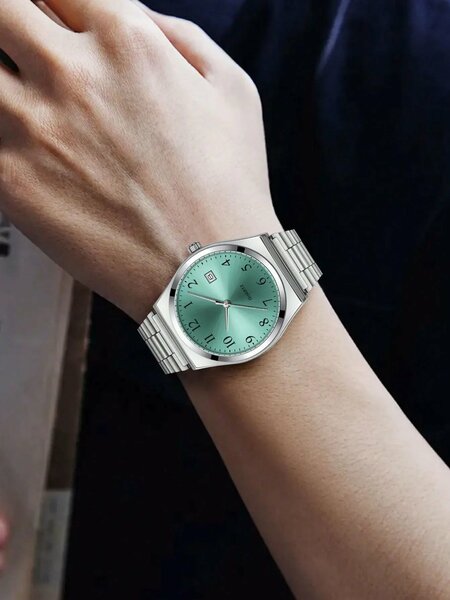Shein - 1pc LUCKYFOX Quartz Watch, Minimalist Vintage Steel Strap Small Square Dial Calendar