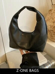 Shein - HELLO WEEKEND 1pc Solid Color PU Leather Zipper Handbag