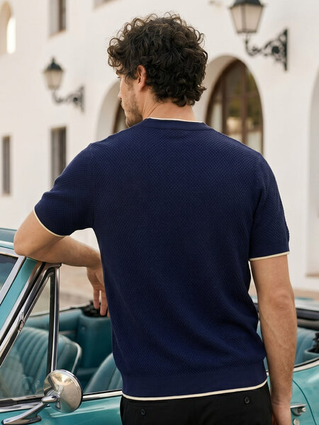 Royal Blue Premium Knitted Crew Neck T-Shirt (SKCN-070)