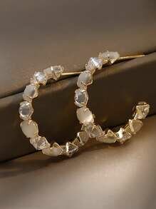Shein - 1pair Unique Design Minimalist & Elegant Cat Eye Stone C Shaped Ear Cuff