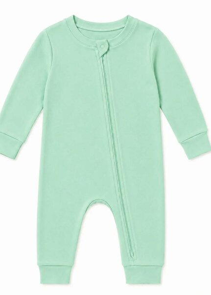 Lambkin Kids RTW Solids Cotton 1 Piece Mint Zipper Romper - Casual Collection