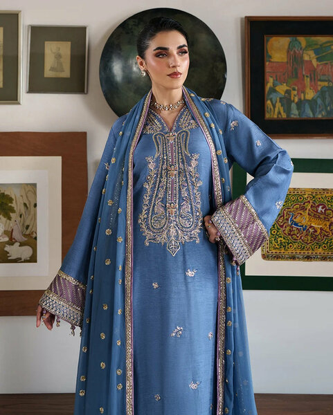 Mahenoor by Roheenaz Unstitched Embroidered Raw Silk 3 Piece Suit RN26UMR Sitara Bano RUNES260108 - Festive Collection