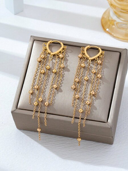 Shein - 1 Pair Geometric Heart Chain Tassel Earrings