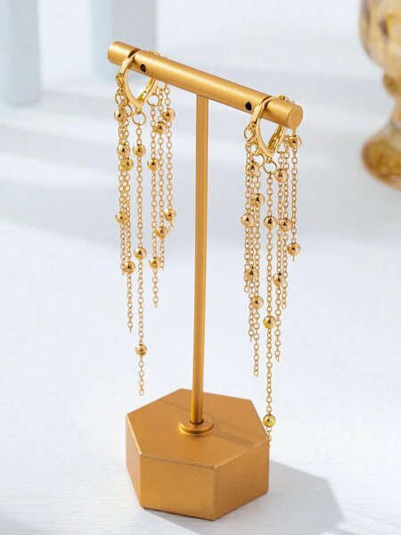 Shein - 1 Pair Geometric Heart Chain Tassel Earrings