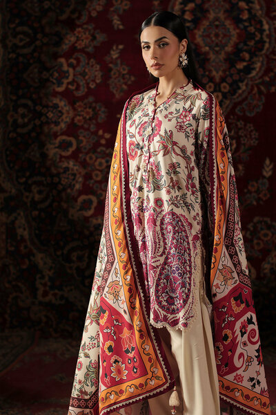 3 Piece Printed Crepe Dobby Suit