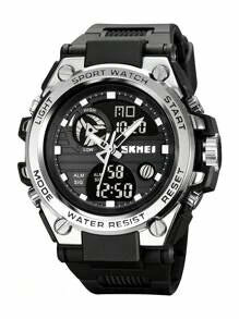 Shein - SKMEI 1pc Black TPU Strap Sporty Stopwatch Alarm Water Resistant Round Dial Digital Watch