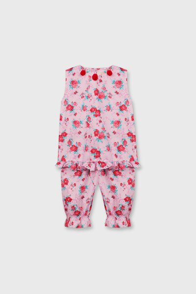 Girls Floral Pom-Pom Dress Set