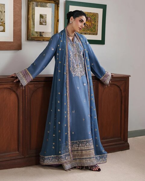 Mahenoor by Roheenaz Unstitched Embroidered Raw Silk 3 Piece Suit RN26UMR Sitara Bano RUNES260108 - Festive Collection
