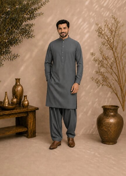 TGM Men RTW Textured Blended 3 Piece Suit Sterling Ash Festive Collection