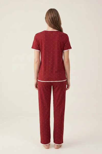 BLS - Heart Print Pajama Set - Jujube Red