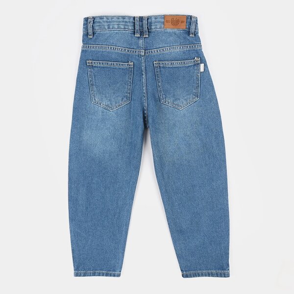 Girls Denim Rigid Pants – Barrel Fit Mid Blue with Classic 5-Pocket Style