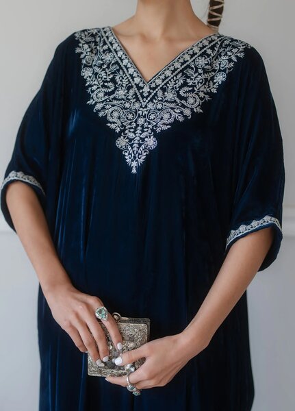 Atelier Velours by Rashid Textiles RTW Embroidered Velvet Kaftaan Suit RT26RAV Shaam  - Festive Collection