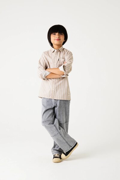 Boys Beige Stripe Casual Shirt