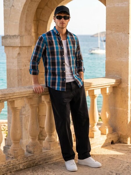 Multi Check Button Down Casual Shirt (CSC-455)