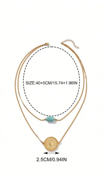 Shein - 1pc Elegant Minimalist Stainless Steel Copper Alloy Gold-Plated Coin Bead Multi-Layer Necklace