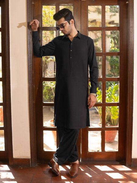 Black Plain Exclusive Range Designer Shalwar Kameez  (SK-548)