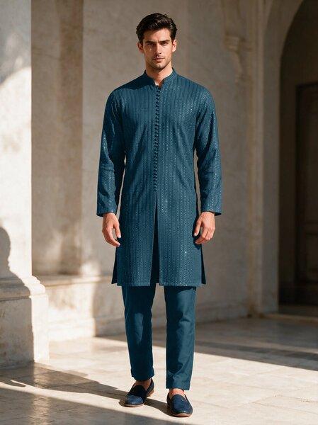 TGM Mens RTW Chikankari Chikankari Kurta Pajama Suit Royan Teal Festive Collection