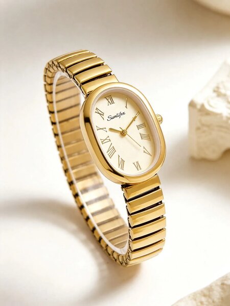 Shein - 1pc Unique Elegant Prominent Snake Head Dial Women's Watch -  Gold | White Dial